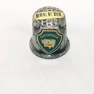 Atlanta Georgia Peach Blossoms Thimble Vintage 3/4" Souvenir Metal Silver tone